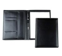 DELMON VARONE - Personalisierbare Schreibmappe DIN A5 aus Cambridge Top Grain Leder schwarz, Organizer Konferenzmappe mit Notizblock, Stiftschlaufe & Einsteckfächer, Elegante Business Orgamappe