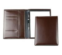 DELMON VARONE - Personalisierbare Schreibmappe DIN A5 Cambridge Top Grain Leder braun, Organizer Konferenzmappe mit Notizblock elegant, Business Besprechungsmappe personalisiert mit Namen oder Logo
