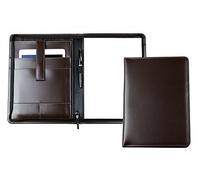 DELMON VARONE - Personalisierbare Tablet Schreibmappe DIN A4 aus Cambridge Top Grain Leder braun, Konferenzmappe mit Notizblock, Stiftschlaufe & Einsteckfächer, Besprechungsmappe mit Reißverschluss