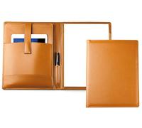 DELMON VARONE - Personalisierbare Tablet Schreibmappe DIN A4 aus Premium Boxcalf Leder braun, Organizer Konferenzmappe mit Notizblock, Stifthalterung und Magnetlasche, Business Besprechungsmappe