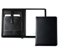 DELMON VARONE - Personalisierbare Tablet Schreibmappe DIN A4 aus Premium Boxcalf Leder schwarz, Organizer Konferenzmappe mit Notizblock und Stiftschlaufe, Dokumentenmappe mit Reißverschluss