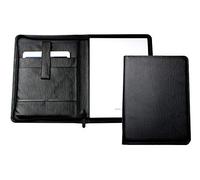 DELMON VARONE - Personalisierbare Tablet Schreibmappe DIN A4 aus Premium Manhattan Leder schwarz, Organizer Konferenzmappe mit Notizblock und Stiftschlaufe, Dokumentenmappe mit Reißverschluss