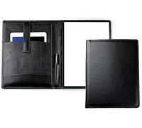 DELMON VARONE - Personalisierbare Tablet Schreibmappe DIN A4 aus Premium Soft Grain Leder schwarz, Organizer Konferenzmappe mit Notizblock, Stifthalterung und Magnetlasche, Echtleder Businessmappe