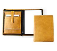 DELMON VARONE - Personalisierbare Tablet Schreibmappe DIN A4 aus Premium Vintage Anilin Leder braun, Organizer Konferenzmappe mit Notizblock und Stiftschlaufe, Besprechungsmappe mit Reißverschluss