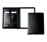 DELMON VARONE - Personalisierbare Tablet Schreibmappe DIN A4 aus Premium Vintage Anilin Leder schwarz, Organizer Konferenzmappe mit Notizblock und Stiftschlaufe, Dokumentenmappe mit Reißverschluss