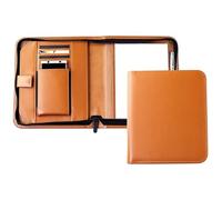 DELMON VARONE - Personalisierbare Tablet und Smartphone Schreibmappe DIN A5 aus Premium Boxcalf Leder braun, Organizer Konferenzmappe mit Notizblock, Stiftschlaufe, Steckfächer und Reißverschluss