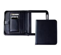 DELMON VARONE - Personalisierbare Tablet und Smartphone Schreibmappe DIN A5 aus Premium Boxcalf Leder schwarz, Organizer Businessmappe mit Notizblock, Stiftschlaufe, Steckfächer und Reißverschluss