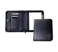 DELMON VARONE - Personalisierbare Tablet und Smartphone Schreibmappe DIN A5 aus Premium Manhattan Leder schwarz, Organizer Geschäftsmappe mit Notizblock, Stiftschlaufe, Steckfächer & Reißverschluss