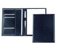 DELMON VARONE - Premium Schreibmappe inkl. Notizblock DIN A5 (50 Blatt) aus veganem Eco Kunstleder Blau - Organizer Konferenzmappe mit Stifthalter & Einsteckfach - Business Besprechungsmappe