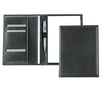 DELMON VARONE - Premium Schreibmappe inkl. Notizblock DIN A5 (50 Blatt) aus veganem Eco Kunstleder Grau - Organizer Konferenz Mappe mit Stifthalter & Einsteckfach - Business Dokumentenmappe