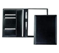 DELMON VARONE - Premium Schreibmappe inkl. Notizblock DIN A5 (50 Blatt) aus veganem Eco Kunstleder Schwarz - Organizer Konferenzmappe mit Stifthalter & Einsteckfach - Business Dokumenten-Mappe