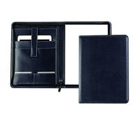 DELMON VARONE - Tablet Schreibmappe mit Reißverschluss inkl. Notizblock DIN A4 aus veganem Eco Kunstleder Blau - Organizer Konferenzmappe mit Stifthalter & Einsteckfach - Besprechungsmappe