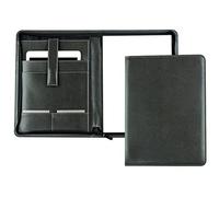 DELMON VARONE - Tablet Schreibmappe mit Reißverschluss inkl. Notizblock DIN A4 aus veganem Eco Kunstleder Grau - Organizer Konferenz Mappe mit Stifthalter & Einsteckfach - Dokumentenmappe