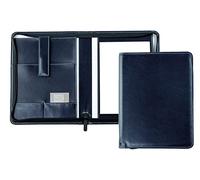 DELMON VARONE - Tablet Schreibmappe mit Reißverschluss inkl. Notizblock DIN A5 (50 Blatt) aus veganem Eco Kunstleder Blau - Organizer Konferenzmappe mit Stifthalter & Einsteckfach - Besprechungsmappe