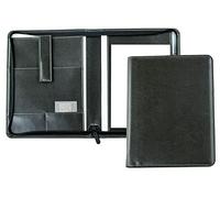 DELMON VARONE - Tablet Schreibmappe mit Reißverschluss inkl. Notizblock DIN A5 (50 Blatt) aus veganem Eco Kunstleder Grau - Organizer Konferenz Mappe mit Stifthalter & Einsteckfach - Dokumentenmappe