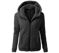 Deloito Damen Kapuzenjacke Warm Fleece Sweatjacke mit Reißverschluss Herbst Winter Teddy Hoodie Jacke Casual Einfachheit Übergangsjacke Leicht Wintermantel Einfarbig Fleecejacke Tasche, Schwarz, S