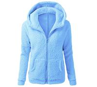 Deloito Damen Kapuzenjacke Warm Fleece Sweatjacke mit Reißverschluss Herbst Winter Teddy Hoodie Jacke Casual Einfachheit Übergangsjacke Leicht Wintermantel Einfarbig Fleecejacke mit Tasche, Blau, XL