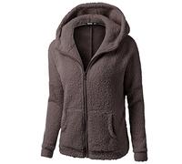 Deloito Damen Kapuzenjacke Warm Fleece Sweatjacke mit Reißverschluss Herbst Winter Teddy Hoodie Jacke Casual Einfachheit Übergangsjacke Leicht Wintermantel Einfarbig Fleecejacke mit Tasche, Kaffee, M