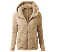 Deloito Damen Kapuzenjacke Warm Fleece Sweatjacke mit Reißverschluss Herbst Winter Teddy Hoodie Jacke Casual Einfachheit Übergangsjacke Leicht Wintermantel Einfarbig Fleecejacke mit Tasche, Braun, S