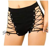 Deloito Damen Sexy Bandage Taste Niedrige Taille Shorts Cowgirl Denim Kurze Hose Abgeschnitten Mini Jeans Hot Pants (Schwarz-01, Medium)