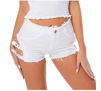 Deloito Damen Shorts Sexy Bandage Taste Hot Pants Niedrige Taille Cowgirl Denim Kurze Hose Abgeschnitten Mini Jeans (Weiß-06, Small)