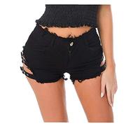 Deloito Damen Shorts Sexy Bandage Taste Hot Pants Niedrige Taille Cowgirl Denim Kurze Hose Abgeschnitten Mini Jeans (Schwarz-06, Small)