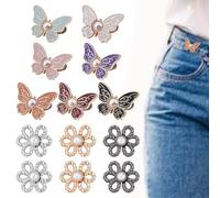 DELORIGIN 13 Stück Hosenbundspanner Abnehmbare Jeansknöpfe Mit Schmetterlings Und Blumenmotiv Kein Nähen Verstellbare Dekorative Taillenschnallen Clip Jeansknöpfe Pins Für Jeans