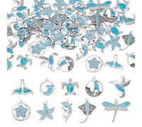 DELORIGIN 60 Stück Blaue Tieranhänger Zur Schmuckherstellung 10 Stile Legierung Emaille Armband Charms Verschiedene Ozean Metall Tier Schmuck Für Halskette Schlüsselanhänger Handwerk