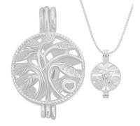 DELORIGIN 925 Halskette Mit Perlenkäfig Medaillon Aus Sterlingsilber Mit Lebensbaum Anhänger Verstellbare Halskette Mit Kristallhalter Hohler Anhänger Zur Schmuckherstellung