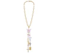 DELORIGIN Engel Kreuz Auto Hängeschmuck Engel Flügel Sonnenfänger Rückspiegel Anhänger mit Perlen Rosa Glas Bead Schmetterling Hängend Accessoires für Tasche Fenster Schlüsselbund Garten (Gold)