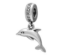 Delphin Charm mit Kristall Charm 925 Sterling Silber Ozean Charm Tier Charm Geburtstag Charm für Pandora Charms Armband (B)