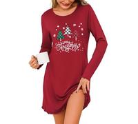 Demegimi Damen Nachthemd Langarm Schlafshirt Baumwolle Weihnachts Sleepshirt Herzen Stillnachthemd S-3XL