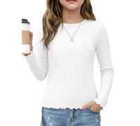 Demegimi Mädchen Langarmshirt Bequemes Rippstrick Pullover Kinder Basic Shirt Rundhalsschnitt Weich Unterhemd Jungen Tops für Herbst Winter Frühling，Weiß，11-12 Jahre