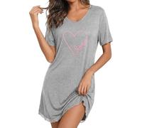 Demegimi Nachthemd Damen Baumwolle Loungewear Negligee Kurze Ärmel Sleepshirt Sommer Sleepshirt Kurz Nachtwäsche Nachtkleid Weiche Schlafhemd