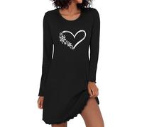 Demegimi Nachthemd Damen Langarm Schlafshirt Baumwolle Kurz Herzen Nachtkleid Winter Nachtwäsche