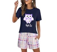 Demegimi Pyjama Damen Kurz Baumwolle Schlafanzug Shorty Zweiteiliger Nachtwäsche Herzen Sommer Pyjama Set Rundhals Mädchen