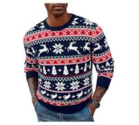 Demegimi Weihnachtspullover Herren Norweger Christmas Sweater Winter Pullover Warm Weihnachtspulli Rundhals Weihnachten Hoodie Sweatshirt(Blau,XL)