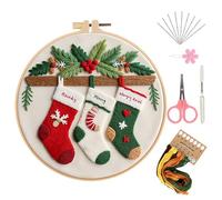 Demiawaking Stickerei Set Anfänger, Stickerei Kits Weihnachten Weihnachtsdeko, Kreuzstich Anfänger Set, Kreuzstich Starter Kit mit Muster, Stickrahmen, Farbfäden und Werkzeuge, DIY Handwerk Nähen (L)