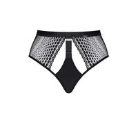 Demoniq Schwarzer Panty LXSarita001 Verführerischer Spitzen-Slip mit Gummibändern und freigelegten Pobacken - Luxuriöses Tragegefühl S