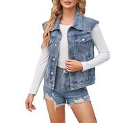 Denim Gilet Damen - V-Ausschnitt Jeans Weste Oversize Vintage Jeansjacke Lässige Ärmellose Jeansweste Für Damen Mit Knopfleiste Beiläufige Denim Weste Lässig Denim Jeansweste