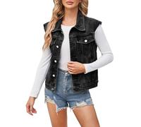 Denim Gilet Damen - V-Ausschnitt Jeans Weste Oversize Vintage Jeansjacke Lässige Ärmellose Jeansweste Für Damen Mit Knopfleiste Beiläufige Denim Weste Lässig Denim Jeansweste