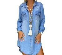 Denim-Hemdkleid für Damen, lange Ärmel, Knopfleiste, lässiges Jeanskleid, Freizeitkleider für Damen, Denim-Kleid, Westernkleid, Vintage-Kleid, Button-Down-Kleid, Freizeitkleid, Blau, blau, XX-Large