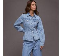 Denim Jacke mit geraffter Taille, geschwungenem Saum und Kontrastnaht, nur Oberteil, für Winterabende, Ausgehen, Streetwear, süß, sexy, ungeschnitten