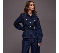 Denim Jacke mit geraffter Taille, geschwungenem Saum und Kontrastnaht, nur Oberteil, Herbst/Winter, Ausgehen, Streetwear, süß, Schule, sexy, ungeschni