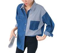 Denim Shirt für Damen UK - Lässige Tunika Tops Langarm Denim Hemden, Hemdjacke, Shakets Jeans Tops, Sommerjacken, Damenblusen & Hemden, Jeanshemd Damen, dunkelblau, X-Large