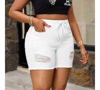 Denim-Shorts für Große Größen mit unifarbenem Destroyed-Muster und Kordelzug in der Taille