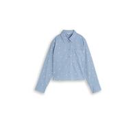 Hemdbluse TOM TAILOR DENIM, Damen, Gr. S, midblau weiß daisy, Web, Obermaterial: 100% Baumwolle, bestickt, normal hüftlang, Rundhals, abgesteppte Kante, Blusen Hemdbluse, mit Allover-Stickereien (1124