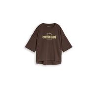 Denim Tom Tailor - Boxy Fit T-Shirt mit Print cool dark brown - Gr. - M