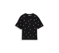 Denim Tom Tailor - Boxy Fit T-Shirt mit Stickereien black daisy design - Gr. - S