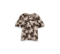 Denim Tom Tailor - Crinkle T-Shirt mit Ballonärmeln brown palmtree print - Gr. - L